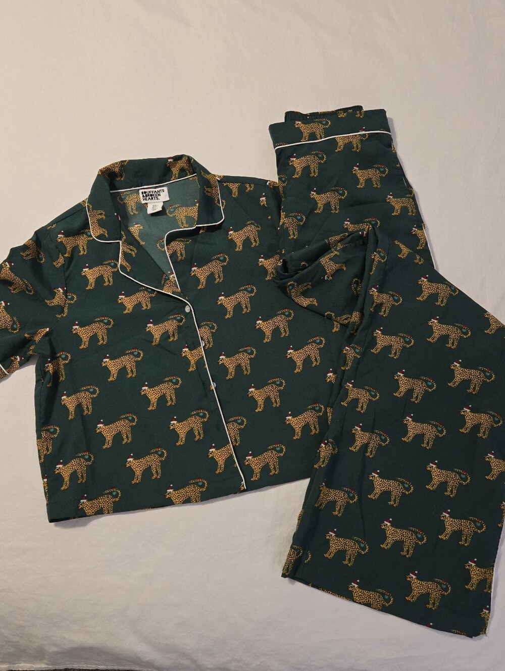 Bouffants And Broken Hearts Leopard Santa Pajamas- Small